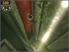 Przeskakujemy w kierunku wyjścia [387] i opuszczamy się na dół w zwisającym płótnie [388] - Ogród - przeszłość | Woda i ogrody | Prince of Persia Dusza Wojownika - Prince of Persia: Dusza Wojownika - poradnik do gry