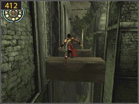 Wysuwające się ze ścian skalne bloki pokonujemy skacząc z jednego na drugi [411] - Wodospady w ogrodzie - teraźniejszość | Woda i ogrody | PoP Dusza Wojownika - Prince of Persia: Dusza Wojownika - poradnik do gry