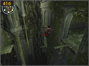 Z kładki skaczemy na słup a z niego na balkon [415] - Wodospady w ogrodzie - teraźniejszość | Woda i ogrody | PoP Dusza Wojownika - Prince of Persia: Dusza Wojownika - poradnik do gry