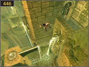 W pomieszczeniu obracamy wajchę [445] uruchamiając dopływ wody, po czym wracamy tą samą drogą, którą przyszliśmy [446] - Wodospady w ogrodzie - przeszłość (2) | Woda i ogrody | PoP Dusza Wojownika - Prince of Persia: Dusza Wojownika - poradnik do gry