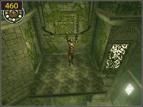 Przesuwamy się po drążku [459], skaczemy na gzyms, stamtąd na balkon i pociągamy za dźwignię [460] - Wodospady w ogrodzie - przeszłość (3) | Woda i ogrody | PoP Dusza Wojownika - Prince of Persia: Dusza Wojownika - poradnik do gry