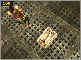 Osuszamy się na dół po płótnie [507] i idziemy po miecz [508] - Więzienie - teraźniejszość | Tron i maska | Prince of Persia Dusza Wojownika - Prince of Persia: Dusza Wojownika - poradnik do gry