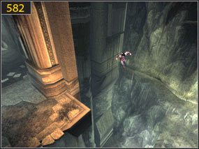 Za pomocą skalnych półek dostajemy się wyżej [581], aby w końcu przeskoczyć w kierunku bramy [582] - Sala tronowa - przeszłość | Twarz czasu | Prince of Persia Dusza Wojownika - Prince of Persia: Dusza Wojownika - poradnik do gry