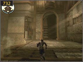 Na placu będziemy jeszcze musieli stoczyć walkę z gigantem - metoda ta co zawsze, czyli atakujemy tylną część nóg [731] - Mechaniczna wieża - przeszłość | Wyścig do tronu | PoP Dusza Wojownika - Prince of Persia: Dusza Wojownika - poradnik do gry