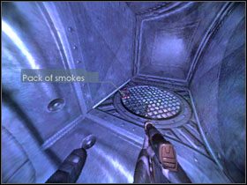 Wróć teraz przez dwoje drzwi i pójdź w lewo, po czym wespnij się po widocznej na obrazku drabince - 27 - Contain Router (3) | Solucja | Kroniki Riddicka Ucieczka z Butcher Bay - Kroniki Riddicka: Ucieczka z Butcher Bay - poradnik do gry