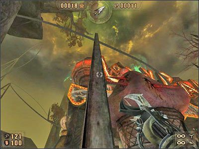 Po wspięciu się na słup zeskakujemy na dach budki i zbieramy energię - 6.2 Smutne Miasteczko cz.1 | Painkiller Battle Out of Hell - Painkiller: Battle Out of Hell - poradnik do gry