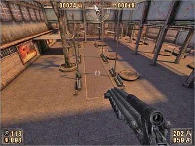 Podchodzimy do blokującego nam drogę słupa i lekko obracamy się w prawo - 6.3 Laboratorium cz.2 | Painkiller Battle Out of Hell - Painkiller: Battle Out of Hell - poradnik do gry