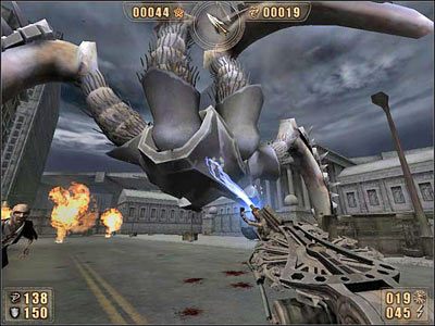 Zaskakująco skuteczna jest też strzelba - aczkolwiek wymaga znacznie mniejszej odległości od celu - 6.5 Wymarłe Miasto cz.1 | Painkiller Battle Out of Hell - Painkiller: Battle Out of Hell - poradnik do gry