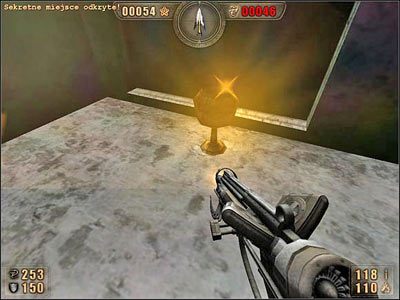 Po przejściu do końca - przeskakujemy do galerii i zabieramy pierwszy ślicznie błyszczący przedmiot - 6.5 Wymarłe Miasto cz.2 | Painkiller Battle Out of Hell - Painkiller: Battle Out of Hell - poradnik do gry