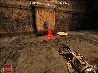 Nim pójdziemy dalej, warto dokładnie przetrząsnąć boczne pomieszczenia - znajdziemy tam nie tylko amunicję i zbroję - ale i całkiem sporo złota (po zniszczeniu przedmiotów, w jakich się to złoto znajduje) - 6.7 Koloseum cz.1 | Painkiller Battle Out of Hell - Painkiller: Battle Out of Hell - poradnik do gry