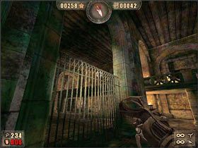 Najpierw wchodzimy po drabinie na belkę nad nami, potem będziemy celować w szczyt ogrodzenia przed nami - 6.7 Koloseum cz.8 | Painkiller Battle Out of Hell - Painkiller: Battle Out of Hell - poradnik do gry