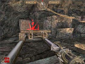 z której wchodzimy na prowadzącą w górę belkę - 6.8 Podziemia cz.1 | Painkiller Battle Out of Hell - Painkiller: Battle Out of Hell - poradnik do gry