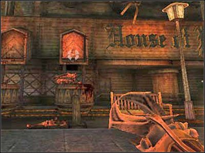 Potem z rozbiegu wskakujemy najpierw na kocioł a potem na stworzone w ten sposób podwyższenie - 6.2 Smutne Miasteczko cz.2 | Painkiller Battle Out of Hell - Painkiller: Battle Out of Hell - poradnik do gry