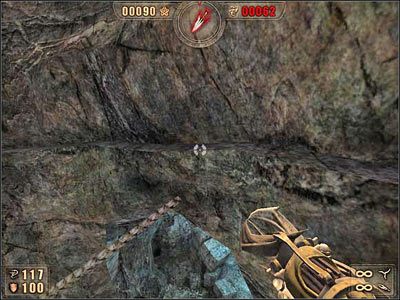 i odbijając się w drodze o linę, skaczemy tak, by wylądować na pomoście poniżej - 6.9 Jaskinia cz.6 | Painkiller Battle Out of Hell - Painkiller: Battle Out of Hell - poradnik do gry