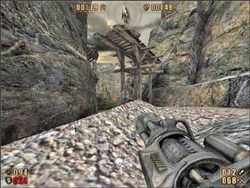 Podchodzimy do znajdującego się przed samą platformą kamienia i korzystając z naszej ulubionej metody ślizgania się po ścianach wskakujemy najpierw na kamień a potem na platformę - 6.9 Jaskinia cz.9 | Painkiller Battle Out of Hell - Painkiller: Battle Out of Hell - poradnik do gry