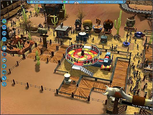 Rzut izometryczny w moim osobistym przekonaniu jest najbardziej wygodny. Należy jednak wziąć poprawkę na większe konstrukcje a także ewentualne nierówności terenu. Ważne jest jednak to, aby móc obserwować zachowania gości. - Kamera, sterowanie upływem czasu w RollerCoaster Tycoon 3 | Podstawowy - RollerCoaster Tycoon 3 - poradnik do gry