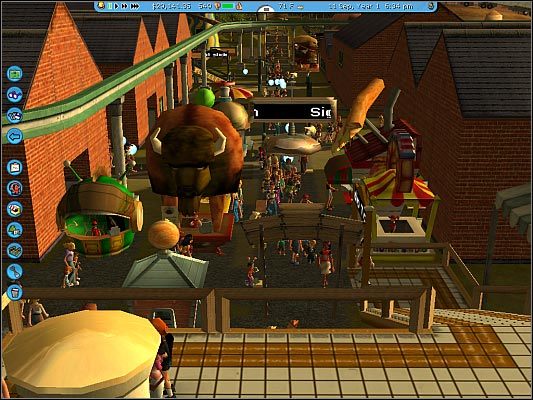 Przy głównej ścieżce powinny znaleźć się ważniejsze sklepy a także co najmniej jedna z atrakcji przynoszących spore zyski. - Rozkład obiektów na mapie, personel w RollerCoaster Tycoon 3 | Podstawowy - RollerCoaster Tycoon 3 - poradnik do gry