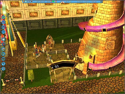 Zawijane ścieżki powinny pojawić się przy każdej popularnej konstrukcji. Długość ścieżki musi być uzależniona od ilości osób stojących w kolejce. - Stawianie konstrukcji, wybieranie wejść i wyjść | Podstawowy - RollerCoaster Tycoon 3 - poradnik do gry