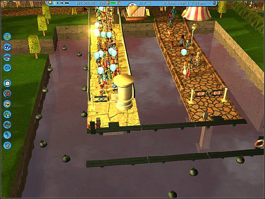 Kolejki do najpopularniejszych konstrukcji nie powinny być zbyt długie. Aby zmniejszyć ilość stojących w nich osób można zwiększyć ceny, najlepiej do poziomu, przy którym część osób zrezygnuje z danej atrakcji. - Stawianie konstrukcji, wybieranie wejść i wyjść | Podstawowy - RollerCoaster Tycoon 3 - poradnik do gry