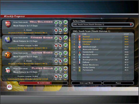 Powyżej prezentuję screena przedstawiającego skutki wprowadzania poszczególnych wariantów treningowych - Zaczynamy... | Podstawy rozgrywki | Total Club Manager 2005 - Total Club Manager 2005 - poradnik do gry