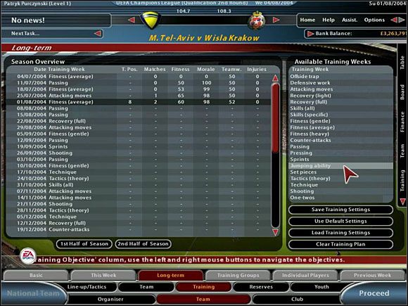 Dla hardcoreowych wirtualnych trenerów pozostaje możliwość osobistego ustawiania planów treningowych na kolejne tygodnie - Wprowadzenie | Trening | Total Club Manager 2005 - Total Club Manager 2005 - poradnik do gry