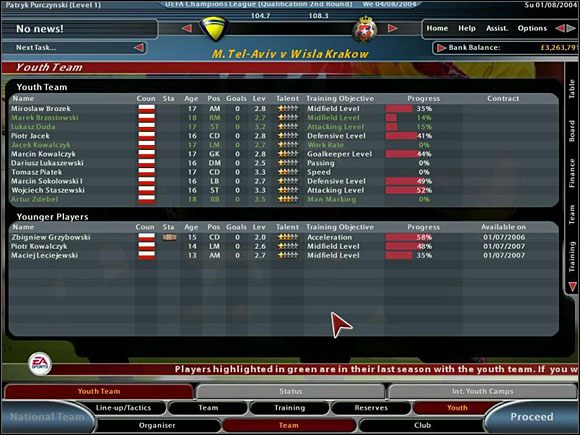 Młodzi gracze najszybciej nabywają umiejętność szybkości (Speed ) oraz techniki (Technique ) - W młodzieży siła | Podstawy rozgrywki | Total Club Manager 2005 - Total Club Manager 2005 - poradnik do gry