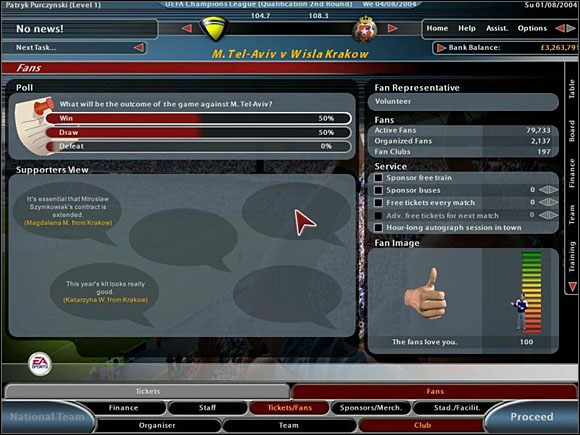 W pozostałych zakładkach możemy dowiedzieć się o warunkach naszego kontraktu, wymaganiach zarządu na obecny i przyszły sezon (im bogatszy klub, tym większe wymagania), ogólnych informacjach na temat naszej osoby, kontraktu i klubu, liczbie poszczególnych tytułów, obejrzeć wszelkiego rodzaju statysty - Nasza pozycja | Podstawy rozgrywki | Total Club Manager 2005 - Total Club Manager 2005 - poradnik do gry