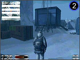 Czym prędzej ukryj się za jakimś kontenerem, jak pokazuje to obrazek [01] i wyjmij broń - najlepiej pistolet maszynowy - Misja 1-C cz.1 | Gorky 02 Aurora Watching - Gorky 02: Aurora Watching - poradnik do gry