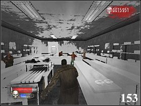 Tam zamiatamy bandę i idziemy do kontenera po ukrytą amunicję (152), a następnie do drzwi na prawo - 13.MEAT PACKING PLANT | The Punisher - The Punisher - poradnik do gry