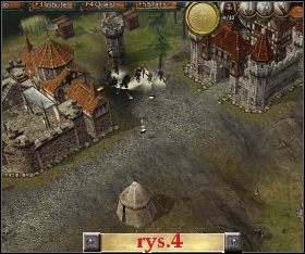 Teraz, szkolimy wojsko i zbieramy je w miejscu (9) , oraz udajemy się na rozmowę z biskupem i dowódcą wojsk w mieście (2) - Misja 3 w The Settlers Dziedzictwo Królów - The Settlers: Dziedzictwo Królów - poradnik do gry