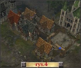 Po zniszczeniu wroga (4) uzupełniamy straty w armii i wyruszamy do miasta (9) , w którym musimy zbudować sześć domów mieszkalnych i maksymalnie je ulepszyć [rys - Misja 14 w The Settlers Dziedzictwo Królów - The Settlers: Dziedzictwo Królów - poradnik do gry