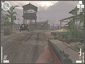 Drogę do obozu zagradzają Wam dwie ciężarówki, z których wysypie się trochę wojska - Atol Makin (3) | Kampania 2 | Medal of Honor Wojna na Pacyfiku - Medal of Honor: Wojna na Pacyfiku - poradnik do gry