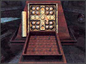 Włóż kule w taki sposób, żeby w poziomie ułożyły się napisy: SATOR, AREPO, OPERA, ROTAS. Zabierz krzyż. - Zamek cz.7 | Dracula Zmartwychwstanie - Dracula: Zmartwychwstanie - poradnik do gry