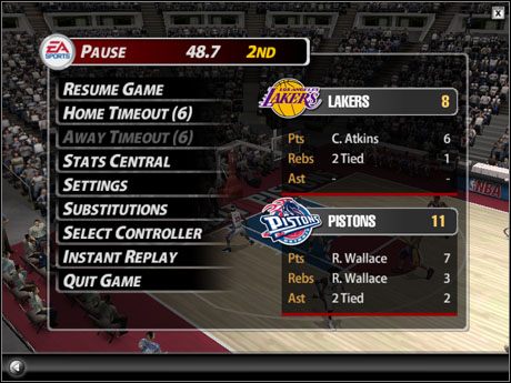 Tak wygląda pauza - [Sterowanie] Gra w ataku | NBA Live 2005 - NBA Live 2005 - poradnik do gry