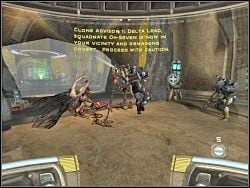 Od razu po efektownej zmianie poziomów zobaczysz kolejnego z komandosów zabijającego jednego z wrogów - The Strenght Of Brothers - Kampania I - Star Wars: Republic Commando - poradnik do gry