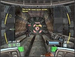 Na początek za pomocą ładunku wybuchowego usuń kratę widoczną na rysunku - Destroy The Factory - Kampania I - Star Wars: Republic Commando - poradnik do gry