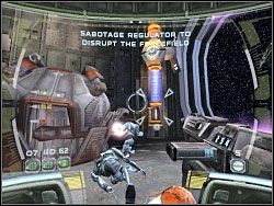 Następnie zniszcz pokazany na obrazku obiekt, po czym udaj się do następnego hangaru - Saving The Ship - Kampania II - Star Wars: Republic Commando - poradnik do gry