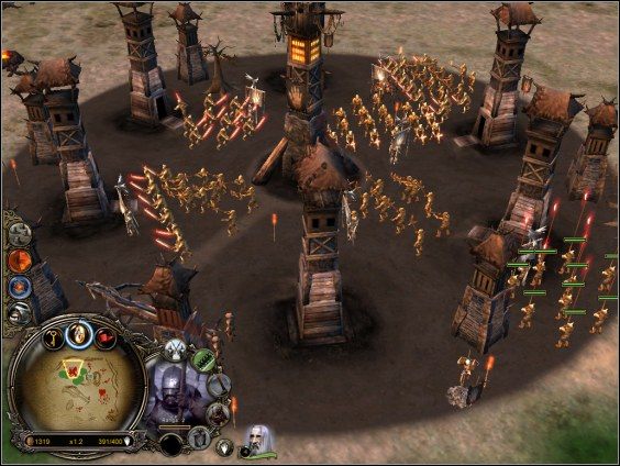 Szybko postaw wieżyczki z lewej strony, bowiem rohańscy jeźdźcy - jak już zapewne dobrze wiesz - potrafią wyrządzić sporo krzywdy - Skraj Fangornu - Siły Zła - Władca Pierścieni: Bitwa o Śródziemie - poradnik do gry