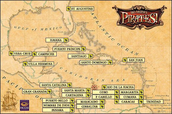 Mapa portów hiszpańskich - Narodowość | Tworzenie bohatera w Sid Meiers Pirates! - Sid Meiers Pirates! (2004) - poradnik do gry