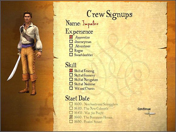 Pierwszy poziom trudności blokuje swobodny wybór okresu historycznego - Poziom trudności | Tworzenie bohatera w Sid Meiers Pirates! - Sid Meiers Pirates! (2004) - poradnik do gry