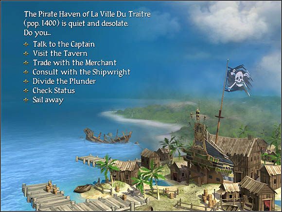 Ekran przystani pirackiej (Pirate Haven) - Przystanie | Inni piraci w Sid Meiers Pirates! - Sid Meiers Pirates! (2004) - poradnik do gry