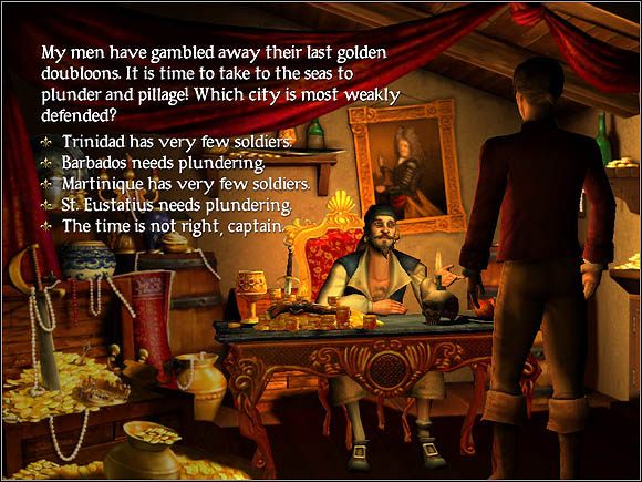 Kapitan prosi o wskazanie portu, który mógłby złupić - Przystanie | Inni piraci w Sid Meiers Pirates! - Sid Meiers Pirates! (2004) - poradnik do gry