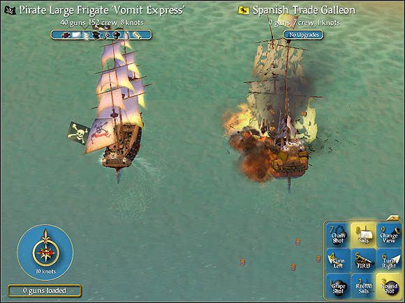 Efektowne wybuchy kończą nasze nadzieje na zdobycie cennego ładunku - Przebieg bitwy morskiej | Bitwy morskie w Sid Meiers Pirates! - Sid Meiers Pirates! (2004) - poradnik do gry