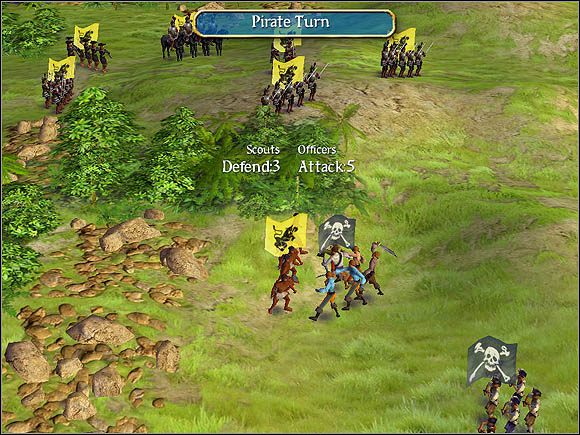 Oficerowie roznoszą w pył tubylców - Jednostki | Bitwy lądowe w Sid Meiers Pirates! - Sid Meiers Pirates! (2004) - poradnik do gry