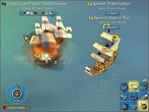 Okręt eskortujący wybuchł, a to oznacza że nie otrzymamy za niego dodatku do morale - Walka z eskortą | Bitwy morskie w Sid Meiers Pirates! - Sid Meiers Pirates! (2004) - poradnik do gry