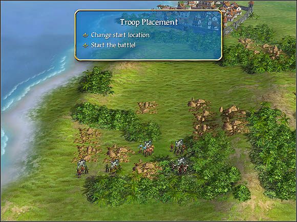 Wybieramy miejsce, z którego chcemy rozpocząć bitwę - Jak walczyć? | Bitwy lądowe w Sid Meiers Pirates! - Sid Meiers Pirates! (2004) - poradnik do gry
