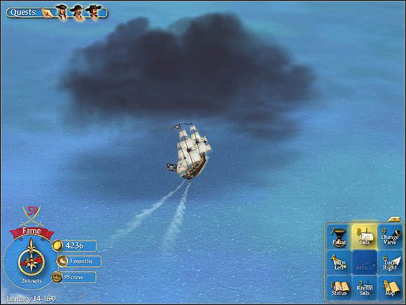 Pioruny mogą znacznie uszkodzić nasz statek, a co za tym idzie, wpłynąć na jego prędkość - Warunki atmosferyczne | Rozmaitości | Sid Meiers Pirates! - Sid Meiers Pirates! (2004) - poradnik do gry