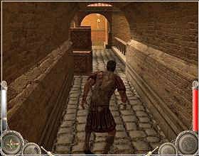 Za narożnikiem stoi odwrócony tyłem rzymski żołnierz [1], omiń go po cichu i kontynuuj swój marsz do zbrojowni [2] - Misja 1 (cz.1) | Augustus W służbie Cezara - Augustus: W służbie Cezara - poradnik do gry