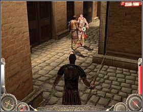 Przejdź przez bramę z prawej i załatw kilku przeciwników, czekających na placu [1] - Misja 10 | Augustus W służbie Cezara - Augustus: W służbie Cezara - poradnik do gry