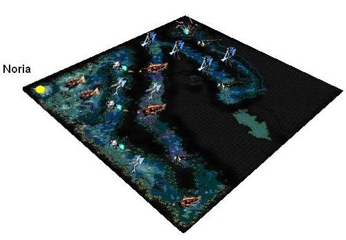 Żółtymi kropkami zaznaczone zostały miejsca strategiczne (przejścia, sklepy itd - Atlans | Lokacje w MU Online - MU Online - poradnik do gry